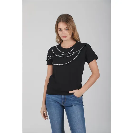 Remera Premium Con Cadena Perlas Con Brillos Gu5099 Arizona