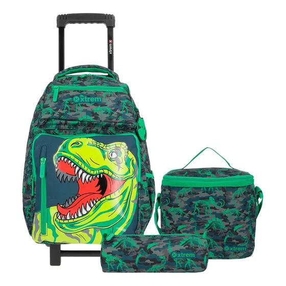 Mochila Xtrem New Run Pack 4xt Green Dino Color Verde Diseño de la tela Lisa
