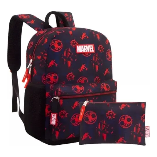 Combo Escolar Morral + Cartuchera Spiderman Negro Marca Capi