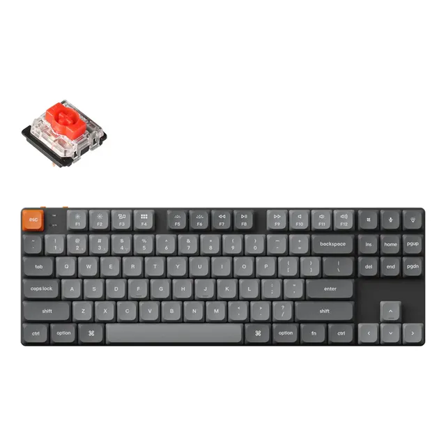 Teclado Mecanico Low Profile Keychron K1 Max (k1mh1uk) 80% , 87 Keys , Full Ensamble , Rgb , Hotswap , Bluetooth / 2.4ghz / Cableado , Switch Low Profile Red , Ingles Uk , Color Black