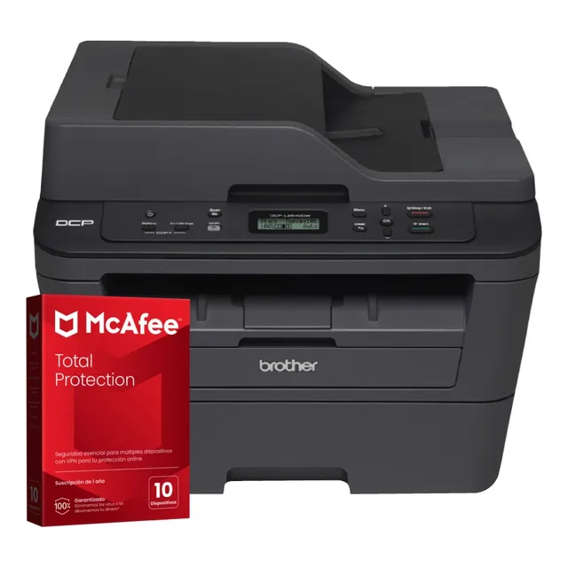Multifuncional Brother Dcpl2540dw Laser + Antivirus Mcafee Negro