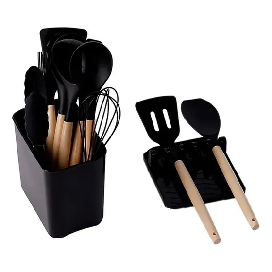Juego De Menage 13 Piezas En Silicona Y Madera + Contenedor