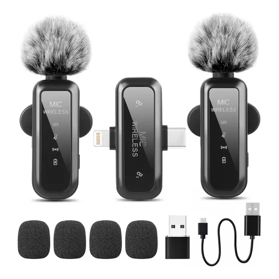 2pcs Micrófonos Vidabee Lavalier Inalámbrico Para iPhone iPad Android Micrófono De Grabación De Condensador Omnidireccional Inalámbrico Para Entrevista Video Podcast Vlog