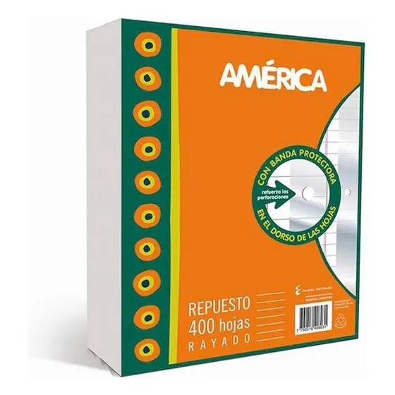 Repuesto America X 400 hojas C/banda Rayado escolar hojas