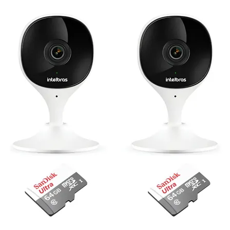 Kit 2 Câmera De Segurança Wifi Imx Intelbras + Cartão 64gb Branco