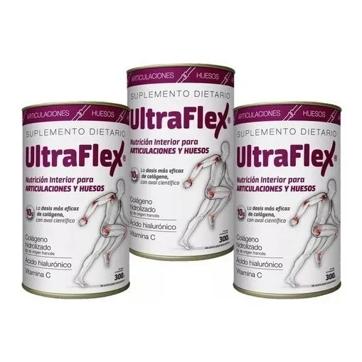 Pack X 3 Suplemento Ultraflex Colágeno Sabor Limón Pote 300g