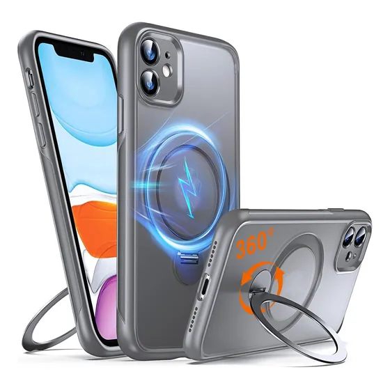 Estuche Para iPhone 11 Con Imán Y Soporte Rotativo Gris Mate