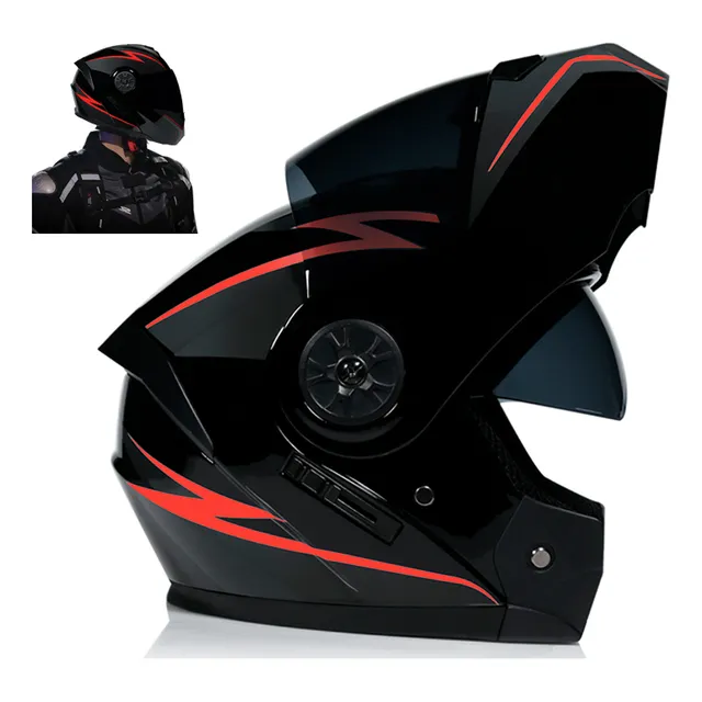 Echoarmor Casco Abatibles Para Moto Con Gafas Internas Negro/rojo S (55 - 56)