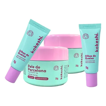 Super Kit Kokeshi - 2 Pele De Porcelana + 2 Olhos De Gueixa