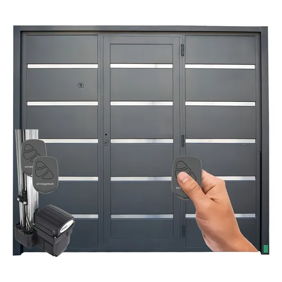 Porton Levadizo Automatico De 255 X 205 Puerta De Escape Central Y Apliques De Acero Inoxidable Color Gris