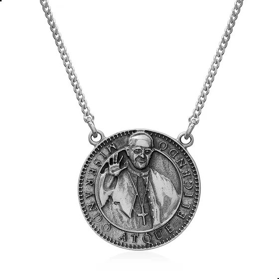Colar Papa Francisco, Dupla Face, Prata 925. Fp - 61058201