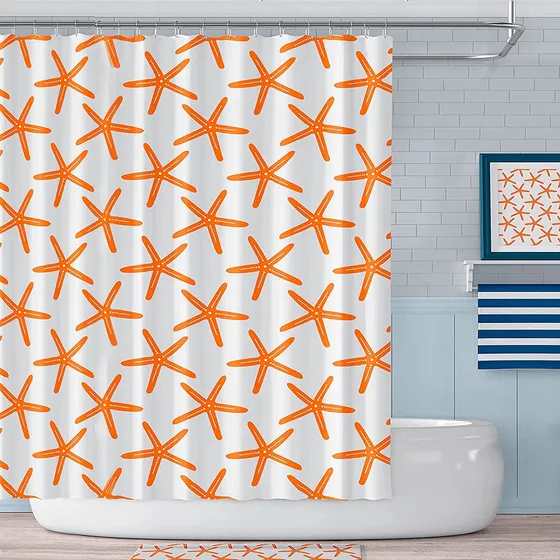 Cortina Ducha Estrella Mar Playa Para Baño Decoracion Gancho