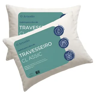 Kit 2 Travesseiro Fibra Macio 50x70 Antialérgico Lavável Branco