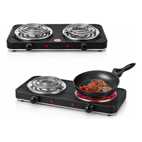 Estufa Eléctrica Negra Cocina Portátil 2 Platos 2000w