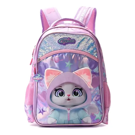 Mochila Escolar Skora 45x32 Cm Color Rosa Gatito Orejas