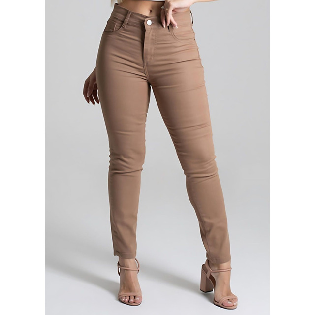 Calça Feminina Sarja 277092 Skinny Cintura Alta Bege Sawary Calça Feminina Sarja 277092 Skinny Cintura Alta Bege Sawary
