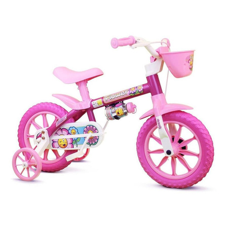 Bicicleta  infantil Nathor Flower aro 12 freio tambor cor rosa com rodas de treinamento