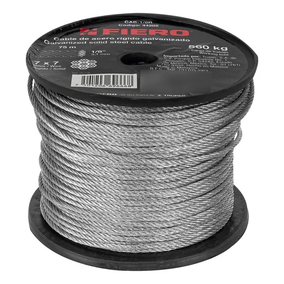 Metro De Cable Rígido 1/8  De Acero 7x7 Hilos, 75 M 44205