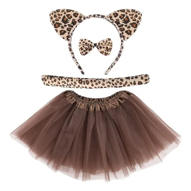 Conjunto De Disfraz Leopardo Para Niña, 4 Piezas Tutu, Orejas