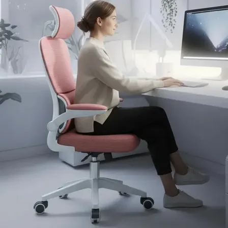 Cadeira de Escritório Python Fly Confortus Ergonômica NR-17 Rosa, Com Mesh Respirável e Apoio Lombar