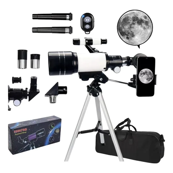 Telescópio Azimutal Refrator Com Tripé E Acessórios 300x70m 