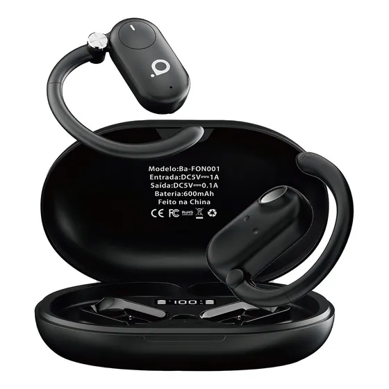 Fone De Ouvido Sem Fio, Bluetooth 5.4, Ows Esportivo, Estéreo Hi-fi, Enc(chamada Hd Bluetooth), Bateria De 30 Horas De Duração, 100h Standby, Tws Corrida Ciclismo, Basike Ba-fon001 Cor Preto