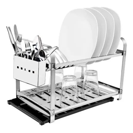 Escorredor Louca Inox 16 Pratos Cozinha Porta Talher Bandeja Cinza