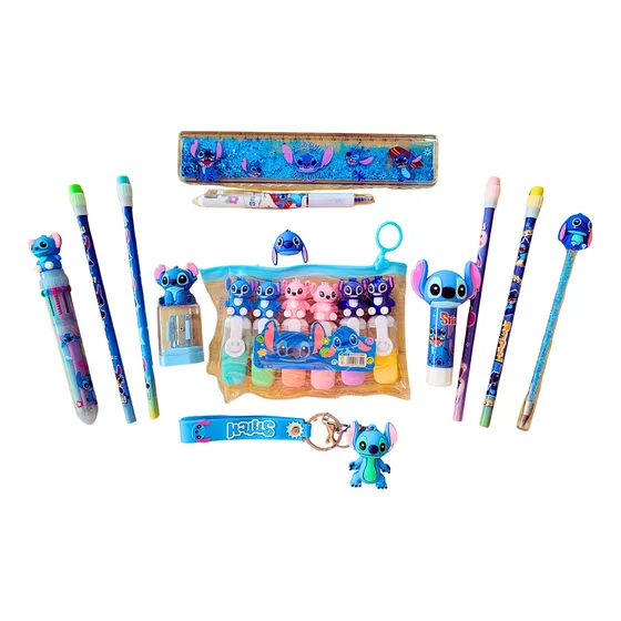 Kit Material Escolar Stitch Caneta Cola Apontador Régua