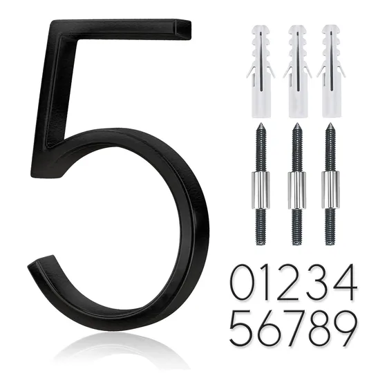 Numero Flotante 5 Para Casa Acero Inoxidable Negro Metal 0t