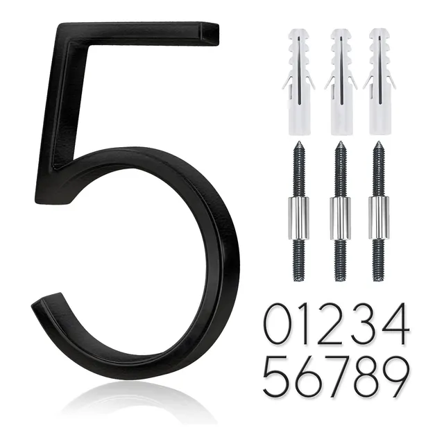 Numero Flotante 5 Para Casa Acero Inoxidable Negro Metal 0t