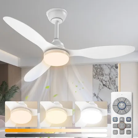 Ventilador De Teto Com Luz, 42 Polegadas, Ventilador De Teto Branco Pequeno Para Quarto, Uso Interno/externo, Ventilador de Teto Qfun 42" Branco com Luz LED e Controle Remoto, Silencioso
