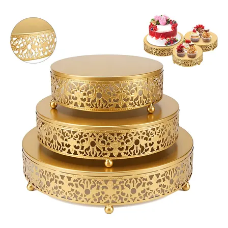 3 Suporte Para Colocar Bolo Metal Base Prato Para Bolo Festa Dourado