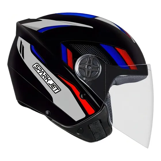 Ebf Capacete Spark Jet Sting Tamanho Do Capacete 58 Cor Preto Brilho / Prata / Azul / Vermelho