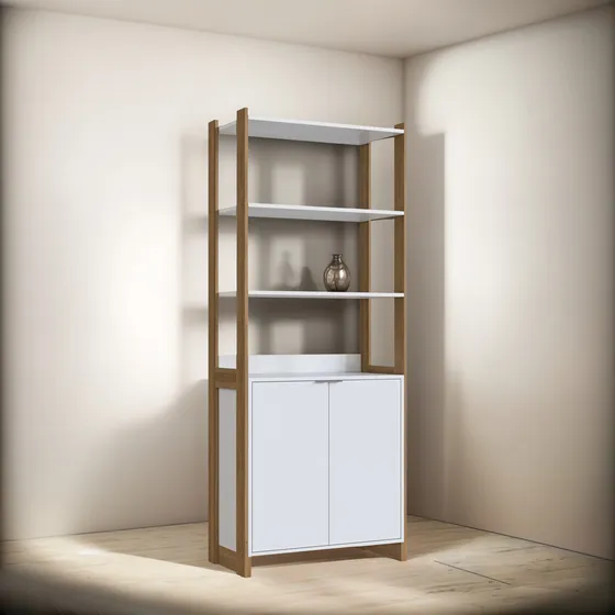Estantería Biblioteca Multiuso Con Puerta Y Estantes LG Color Blanco/castaño
