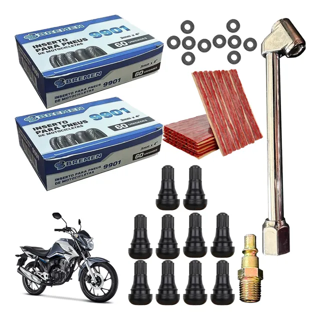 Kit 2 Refil, Bico De Encher, 10 Bicos De Moto E 10 Reparos.