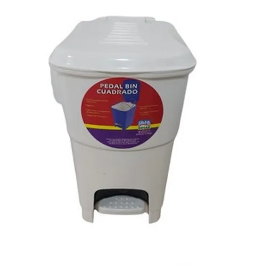 Papelera De Pedal Cuadrada  9l Blanca Alfa Hogar 