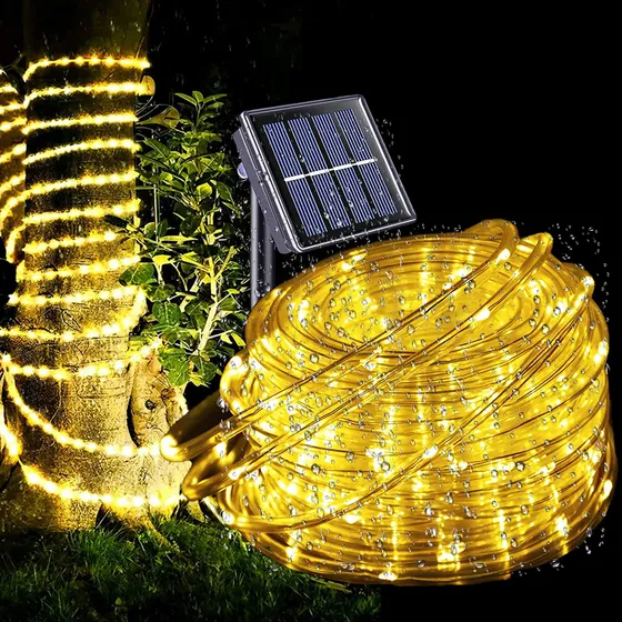 Manguera Serie Luces Navidad Solar 7m 50led Exterior Jardín 8modos Blanco Cálido Luces Decorativa Impermeable Luces Navideñas De Led,Decoracion Navidad Exterior,Adornos Navideños Exterior