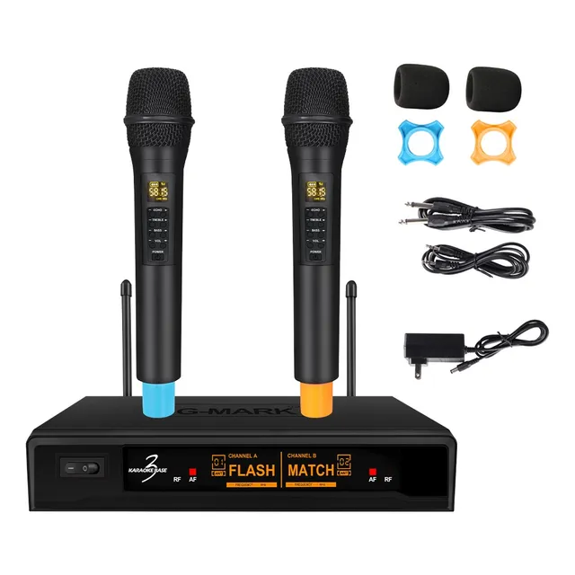 G-mark Sistema Micrófono Dinamico Inalámbrico 2 Canales Uhf