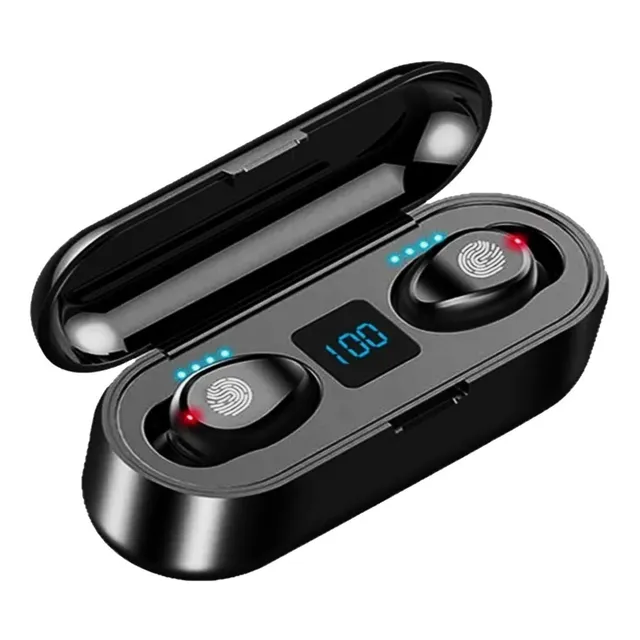 Auriculares in-ear inalámbricos F9 negro con luz LED