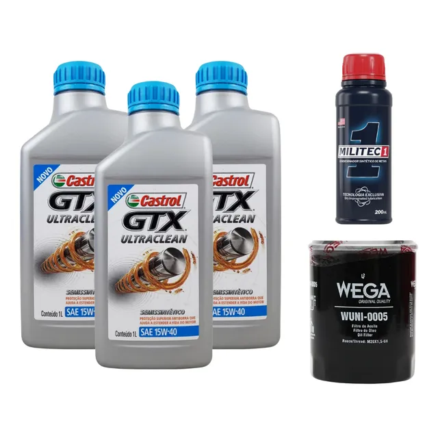Kit Óleo Motor 15w40 Castrol + Filtro Fiat Wega + Militec