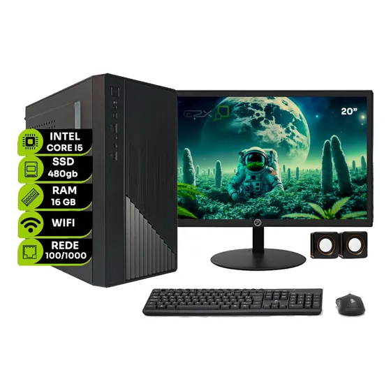 CPU PC Computador Intel Core I5 8500 Ddr4 16gb Ssd 480gb Monitor 20