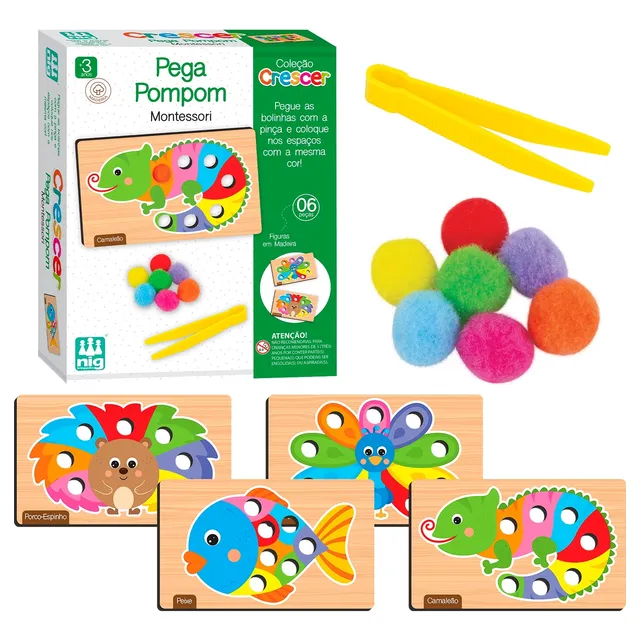 Jogo Pega Pom Pom Coleção Madeira Crescer Educativo Nig