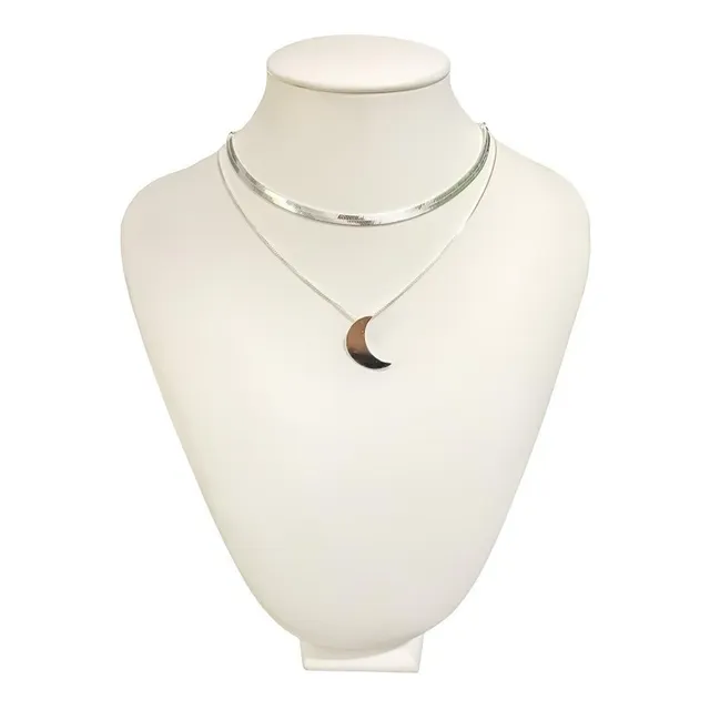 Colar Lua Crescente Veneziana + Choker Laminada A Prata 925 