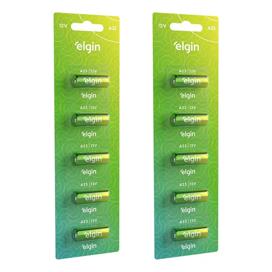 Pilha Alcalina 23a Elgin Bateria Mn21 V23ga A23 Kit 10 Un