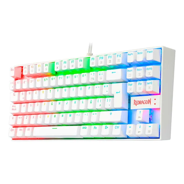 Teclado Gamer Redragon Kumara K552 QWERTY Español Latinoamérica Color Blanco con Luz RGB