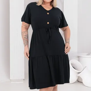 Vestido Plus Size Feminino Midi Viscolycra Botões SoltinhoPor mm