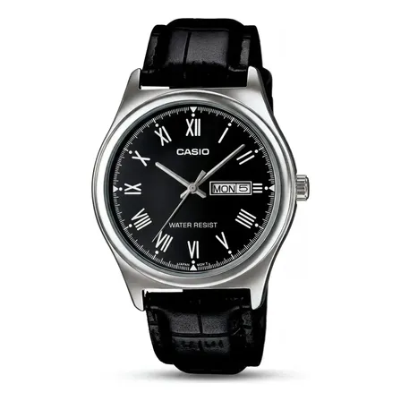 Relogio Casio Mtp-v006l-1b Dress Watch Tamanho 38mm Couro Preto Prateado