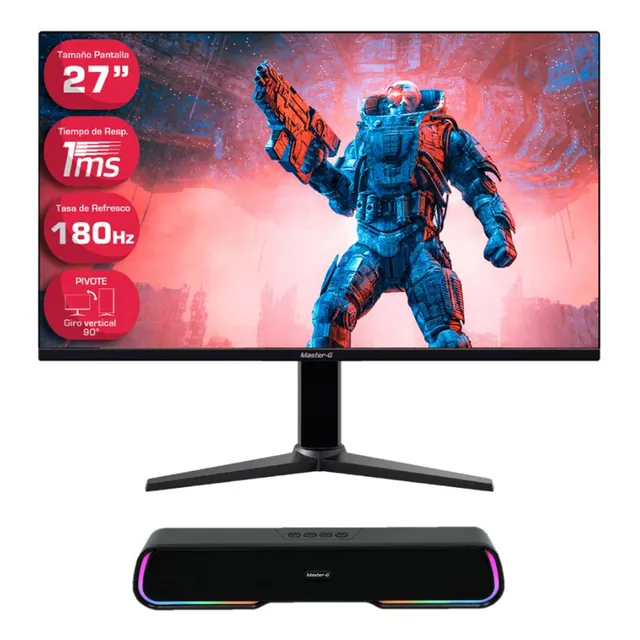 Pack Monitor Gamer 27  Fhd 180hz 1ms Pivot + Soundbar Barra