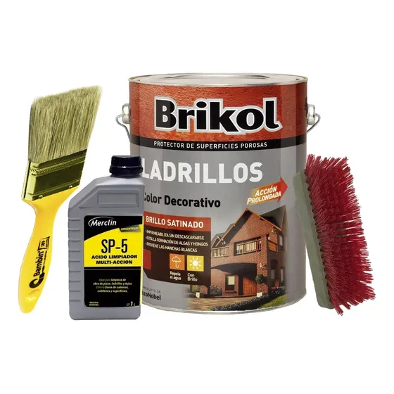 Combo Ladrillos Brikol 1l Acido Muriatico Cepillo Pincel Mm