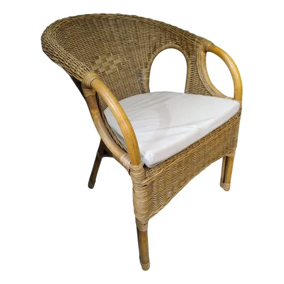 Sillón Silla Ratán Swan C/almohadon Blanco Fibra Natural